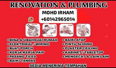 Tukang rumah renovation & plumber Mohd Irham shahalam