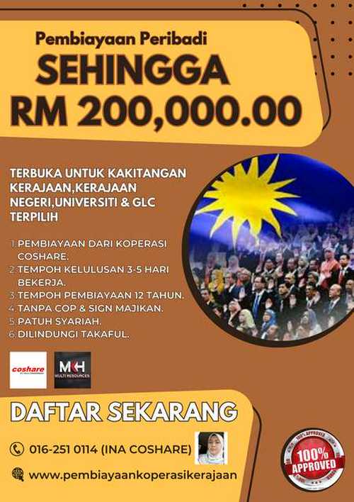 Pembiayaan Peribadi Koperasi Coshare Tanpa Cop&Sign Majikan