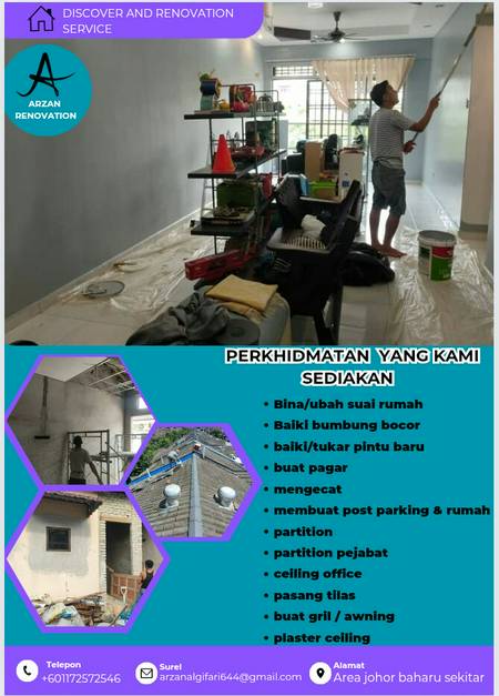 tukang baiki atap bocor tukang cat rumah/office taman impian ikonik impian emas jb ARZAN HOME service