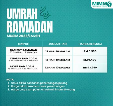 Pakej Umrah Ramadan MIMM Travel 1446H 2025M