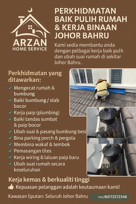 Pakar baiki atap bocor kawasan taman tampoi indah taman sutera Johor Bahru